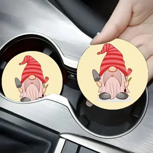 Cute cartoon gnome silicone car cup coasters set, non-slip interior accessories for vehicle.