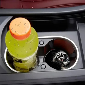 Detailed view of the car cup holder featuring a cute animal design non-slip silicone coaster.