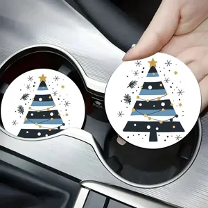 Cute Christmas tree car coaster non-slip soft rubber mini cup holder mat for auto interior