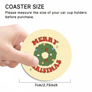 Christmas car coaster anti-slip round cup holder insert mat 7cm holiday party table decor