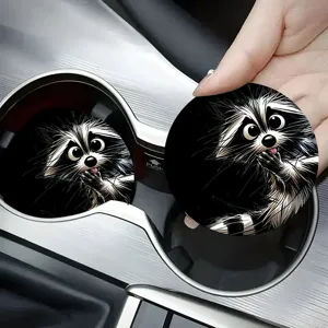 Non-Slip Silicone Coaster Whimsical Cat Mushroom Dog Design For Car Cup Holder Coffee Table Round Printed Drink Mat Accessory