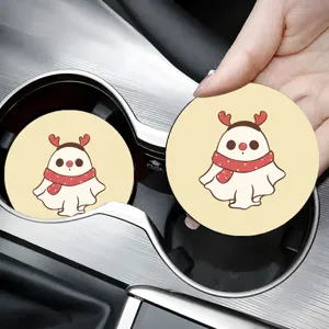 Cute cartoon car cup holder coaster, premium leather auto drink coaster for interior decor.