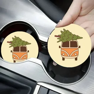 Joli dessous de tasse de voiture de Noël, tapis antidérapant pour porte-gobelets auto.