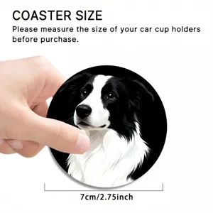 Cute border collie car coaster 7cm anti-slip silicone cup holder drink mat for autos.