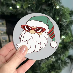 Mignon sous-verre de voiture de Noël, tapis de tasse de dessin animé en caoutchouc antidérapant