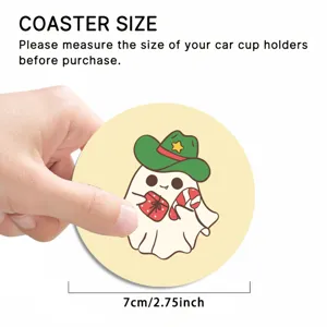 Cute ghost cartoon car coaster leather 7cm anti-slip cup mat automotive interior accessory
