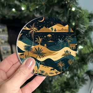 Sottobicchiere per auto assorbente in ceramica con elegante motivo paesaggio notturno del deserto.
