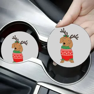 Cute Christmas Dachshund Car Coaster Non-Slip Rubber Mini Cartoon Vehicle Cup Mat Detail