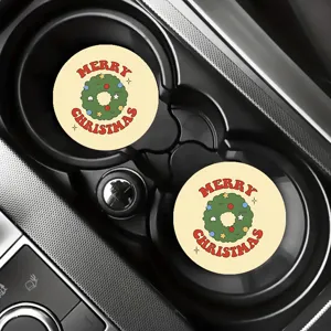 Christmas wreath car cup coaster holiday vehicle drink holder absorbent insert mat set