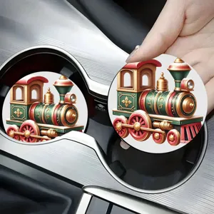 Ensemble de sous-verres de voiture de Noël, train rétro absorbant pour porte-gobelet auto