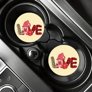 Car cup coasters silicone non-slip insert cute gnome love pattern automotive drink holders 2pcs