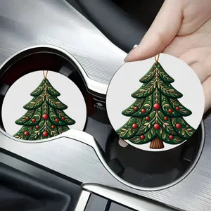 Detailaufnahme Weihnachtsbaum Auto Untersetzer, dekorative runde Acryl Tassenmatte fürs Kfz.