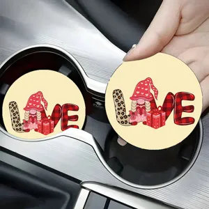Car coasters cute gnome love design silicone non-slip cup holder mats 2pcs