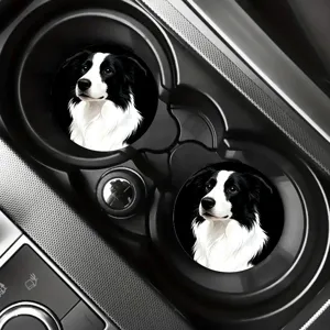 Silicone car cup coaster featuring cute border collie dog print, non-slip design detail.