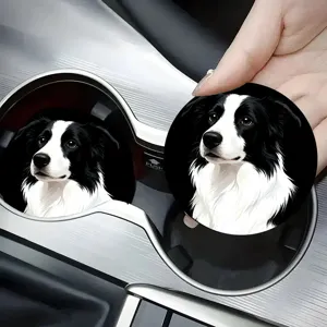 Silicone car cup coaster detail view, featuring cute border collie dog design for auto cup holders.