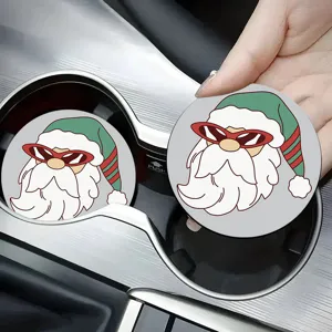 Mignon sous-verre de voiture dessin animé Père Noël en caoutchouc antidérapant pour porte-gobelet