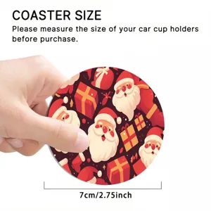 Christmas silicone car coaster detail view showing Santa pattern and 7cm size specification.