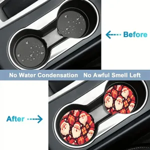 Christmas silicone car cup holder coaster with Santa Claus pattern, anti-slip and waterproof.