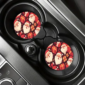 Christmas silicone car coaster detail shot, festive Santa pattern cup holder insert decor