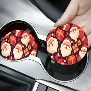 Christmas car cup holder coaster detail showing Santa Claus pattern and clean fit inside car console slot.