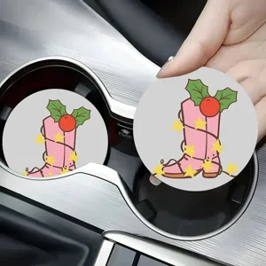 Christmas Car Cup Coaster Cute Pink Cowboy Boot Absorbent Stone Drink Coaster for Auto