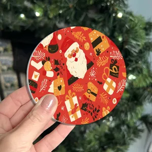 Christmas silicone coaster festive Santa Claus pattern round table mat for home office holiday decor