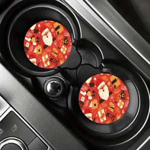 Christmas car coaster set, red Santa Claus silicone cup holder insert for auto interior decor.