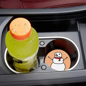 Cute cartoon snowman car cup holder coaster anti-slip silicone mat vehicle interior decor.