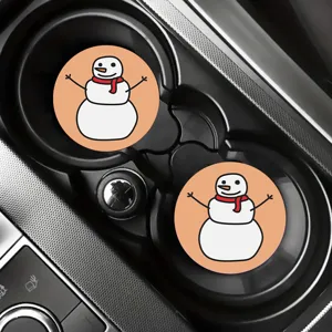 Cute cartoon snowman car cup holder coaster non-slip rubber mat auto interior decoration accessory