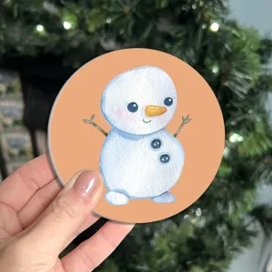 Cute cartoon snowman car coaster, absorbent ceramic cup mat for auto interior decoration.