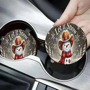 Round car cup coasters absorbent ceramic drink mats christmas snowman holiday interior accessories