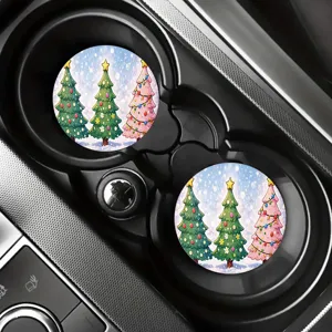 Christmas car coasters set round absorbent ceramic cup mats for auto interior decoration.