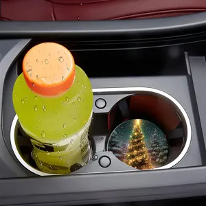 Christmas tree coaster detail view, festive table and car cup mat decoration, holiday gift.