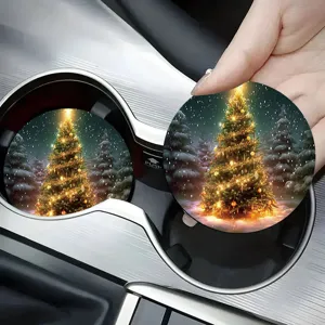 Christmas tree car cup coaster absorbent silicone anti-slip mat automotive accessories