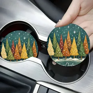 Christmas car coaster absorbent ceramic cup mat holiday vehicle interior decor round mat