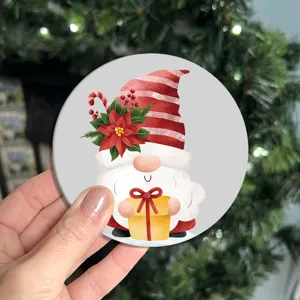 Christmas diamond art coaster detail showing the cute gnome pattern and festive gift box design.