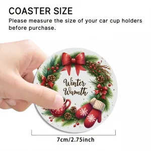 Retro Christmas floral car cup coaster round heat insulation mat holiday desktop decor