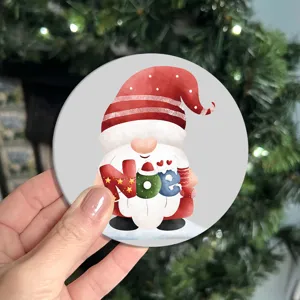 Christmas diamond painting coaster detail showing cute gnome pattern and NOEL letters craft.