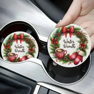 Retro Christmas Floral Print Round Coaster Linen Heat Insulated Placemat Home Dining Room Festive Atmosphere Desktop Beverage Cup Pad