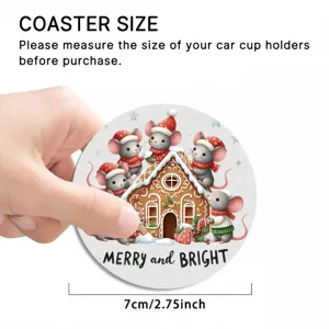 Weihnachten Holz Kaffeetasse Untersetzer mit süßen Mäusen Lebkuchenhaus Design, 7cm.