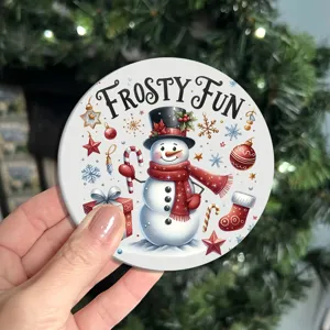 Retro Christmas snowman printed circular drink coaster heat insulation table placemat holiday decor