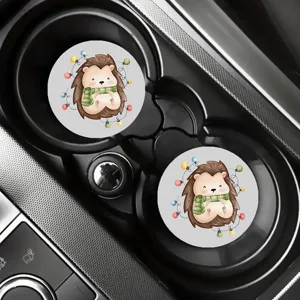 Dettaglio sottobicchiere per auto con riccio carino, tappetino decorativo antiscivolo.