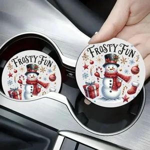 Christmas snowman car coasters absorbent ceramic cup holder inserts for holiday home auto decor