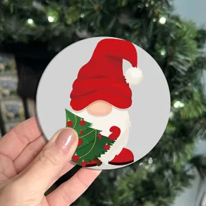Christmas gnome coaster diamond painting kit, cute holiday tree table mat for home decor.