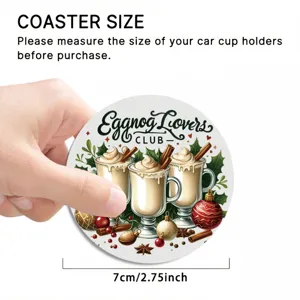 Retro Christmas car coaster 7cm round cup holder mat festive drink accessory holiday decor