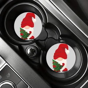 Christmas gnome car cup coaster set, festive diamond painting cup mat for auto interior.