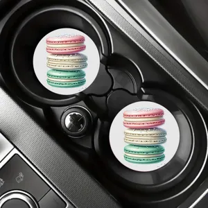 Süsse Makronen Auto Tassen Untersetzer Set, rutschfeste Fahrzeug Innendekoration Zubehör.