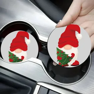 DIY Diamond Painting Christmas Gnome Car Coaster Kit Silicone Non-Slip Round Drink Coaster For Car Cup Holder Christmas Gift Coffee Tea Mat