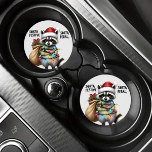 Weihnachten Auto Tassenuntersetzer Set, lustiger Waschbär Druck runde saugfähige Getränkeuntersetzer.