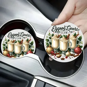 Christmas car cup coasters set, festive holiday round absorbent drink mat for vehicle.